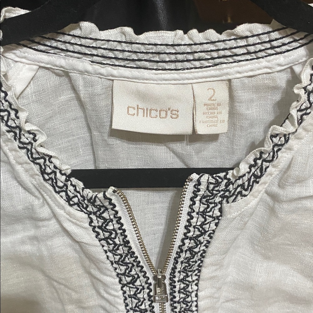 Chico’s Smocked Zip Embroidered Linen Jacket Size 2 - Picture 6 of 6